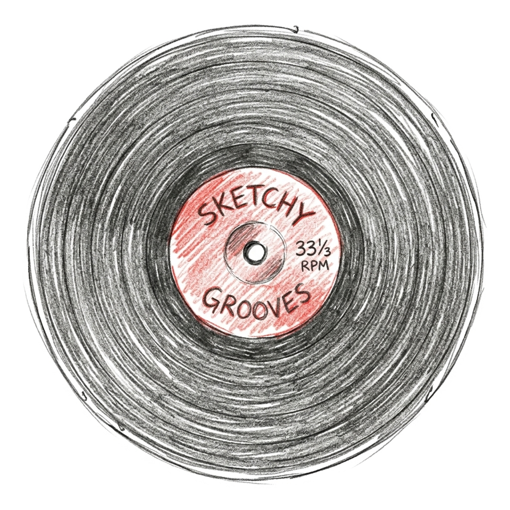 Hand-drawn spinning vinyl record